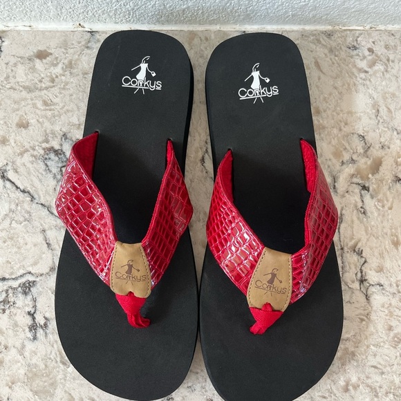 Corkys Red and Black Sandals with Wide Straps - Picture 2 of 6